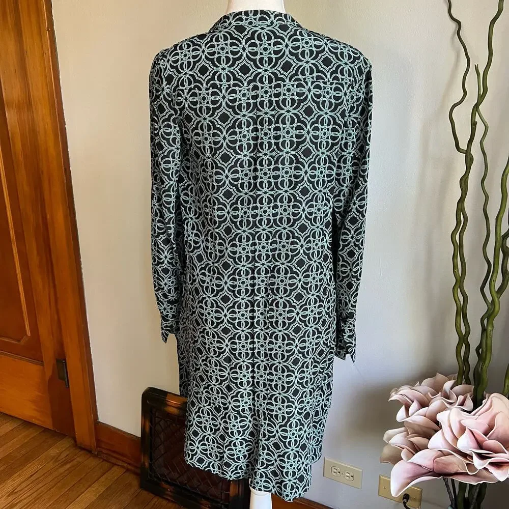 Tory Burch Massey Silk  Mini Dress Tunic Abstract Women's Size 0‎ XS Blue Green